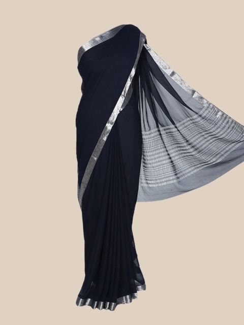 

The Chennai Silks Black & Silver-Toned Poly Chiffon Saree