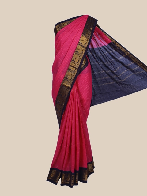 

The Chennai Silks Magenta & Blue Ethnic Motifs Zari Pure Cotton Sungudi Saree