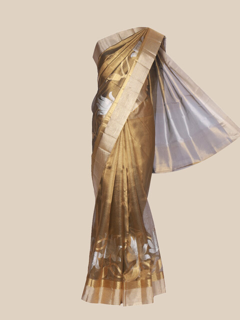 

The Chennai Silks Gold-Toned & Silver-Toned Woven Design Zari Tissue Saree