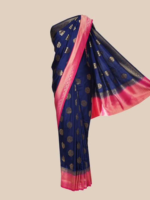 

The Chennai Silks Navy Blue & Pink Woven Design Zari Silk Blend Saree