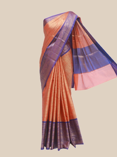 

The Chennai Silks Orange & Purple Woven Design Zari Organza Banarasi Saree