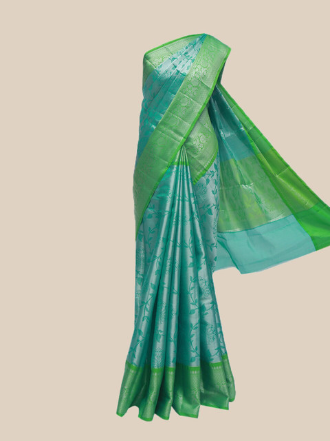 

The Chennai Silks Green & Teal Woven Design Zari Organza Banarasi Saree