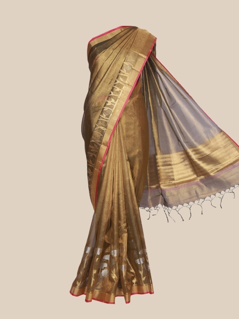 

The Chennai Silks Gold-Toned & Pink Woven Design Zari Tissue Saree
