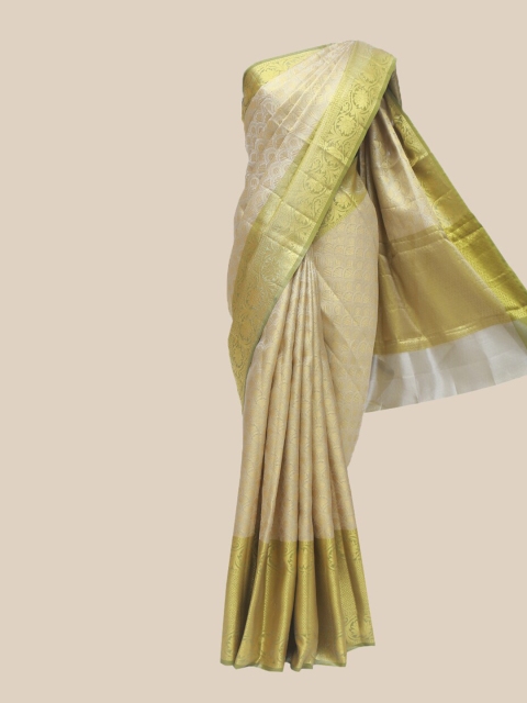 

The Chennai Silks Beige & Green Woven Design Zari Organza Banarasi Saree