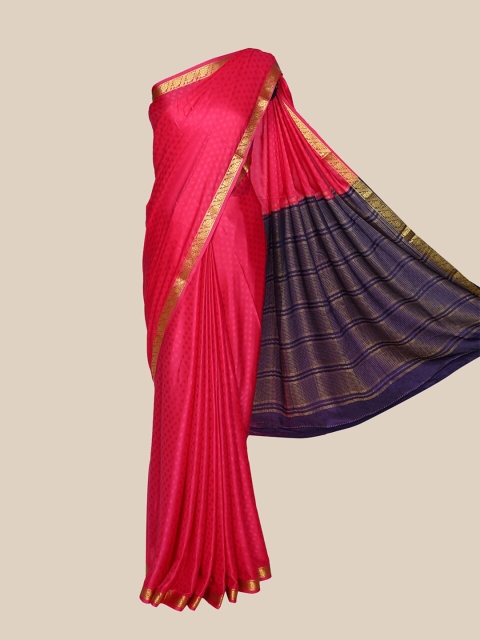 

The Chennai Silks Pink & Blue Woven Design Fusion Mysore Silk Saree