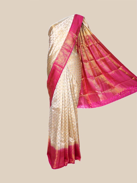 

The Chennai Silks Cream-Coloured & Pink Woven Design Zari Fusion Saree