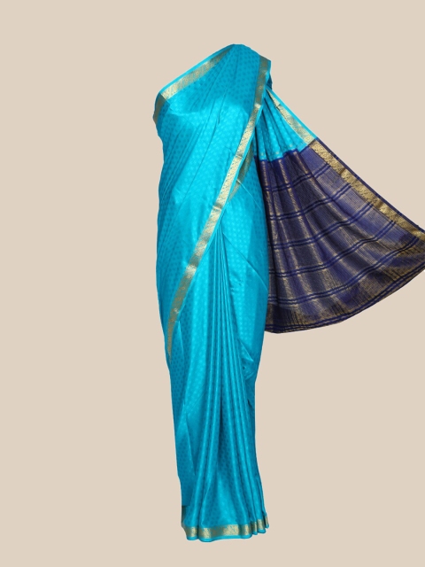 

The Chennai Silks Turquoise Blue & Gold-Toned Woven Design Zari Fusion Mysore Silk Saree