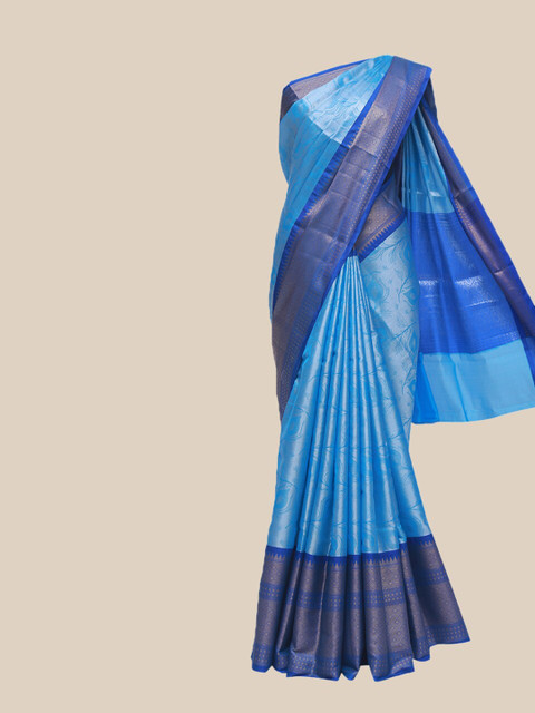 

The Chennai Silks Blue & Gold-Toned Woven Design Organza Fusion Banarasi Saree