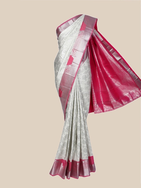 

The Chennai Silks Silver-Toned & Magenta Woven Design Brocade Fusion Saree