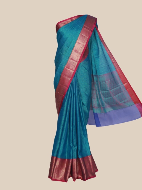 

The Chennai Silks Blue & Fuchsia Woven Design Organza Fusion Banarasi Saree