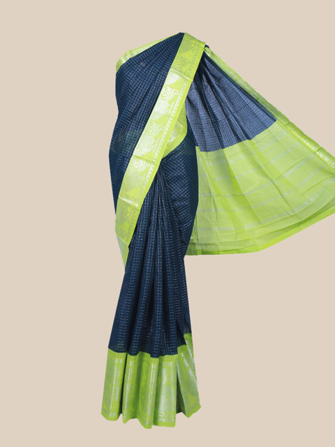 

The Chennai Silks Blue & Fluorescent Green Woven Design Pure Cotton Sungudi Saree
