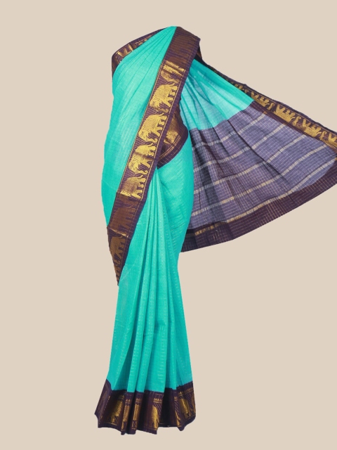 

The Chennai Silks Sea Green & Purple Woven Design Pure Cotton Sungudi Saree