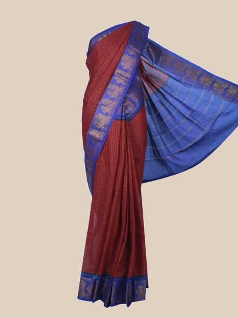 

The Chennai Silks Maroon & Blue Woven Design Pure Cotton Sungudi Saree