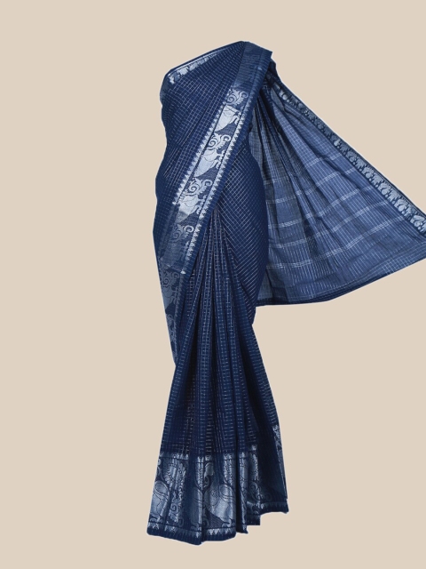 

The Chennai Silks Navy Blue & Silver-Toned Woven Design Pure Cotton Fusion Sungudi Saree