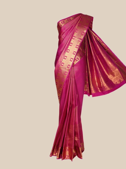 

The Chennai Silks Magenta & Gold-Toned Woven Design Brocade Fusion Saree