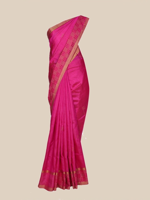 

The Chennai Silks Magenta & Off White Embroidered Fusion Saree
