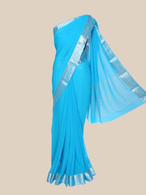 

The Chennai Silks Blue & Silver-Toned Fusion Mysore Silk Saree