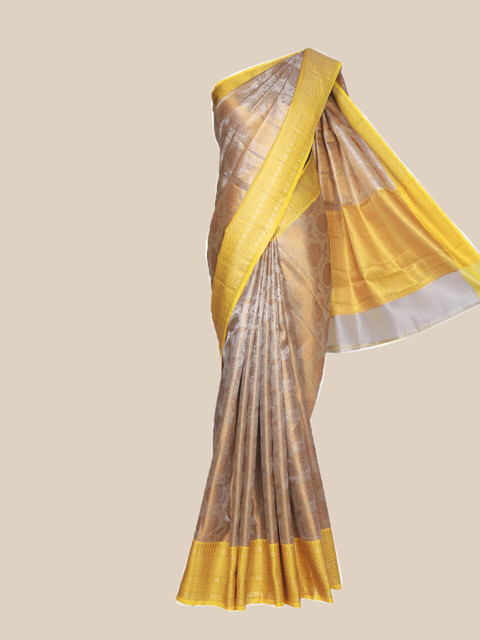 

The Chennai Silks Grey & Yellow Woven Design Organza Fusion Banarasi Saree