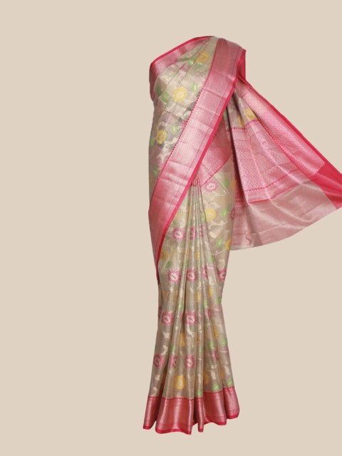 

The Chennai Silks Beige & Fuchsia Woven Design Organza Fusion Banarasi Saree