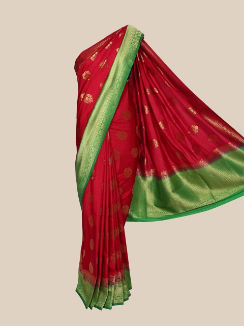 

The Chennai Silks Maroon & Green Woven Design Silk Blend Fusion Saree