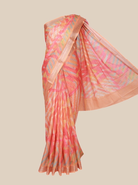 

The Chennai Silks Pink & Orange Linen Blend Fusion Saree