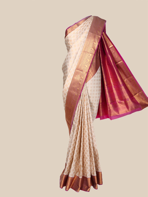 

The Chennai Silks Off White & Purple Woven Design Brocade Fusion Saree