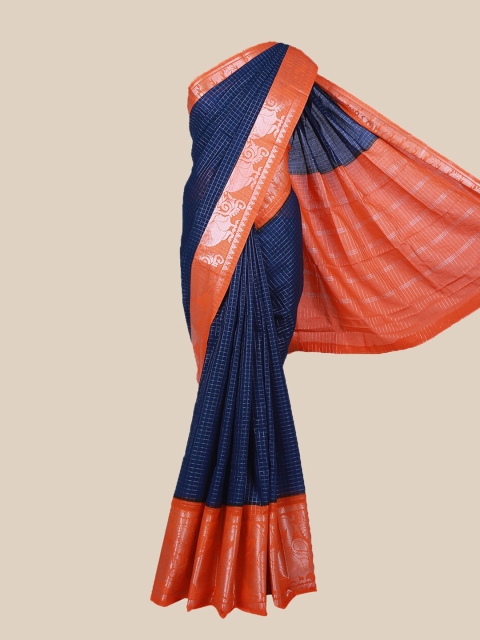 

The Chennai Silks Navy Blue & Orange Woven Design Pure Cotton Fusion Sungudi Saree