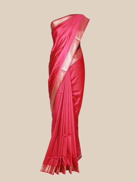 

The Chennai Silks Pink & Silver-Toned Woven Design Art Silk Fusion Saree