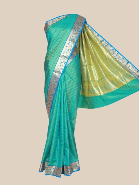 

The Chennai Silks Teal & Silver-Toned Ethnic Motifs Art Silk Saree