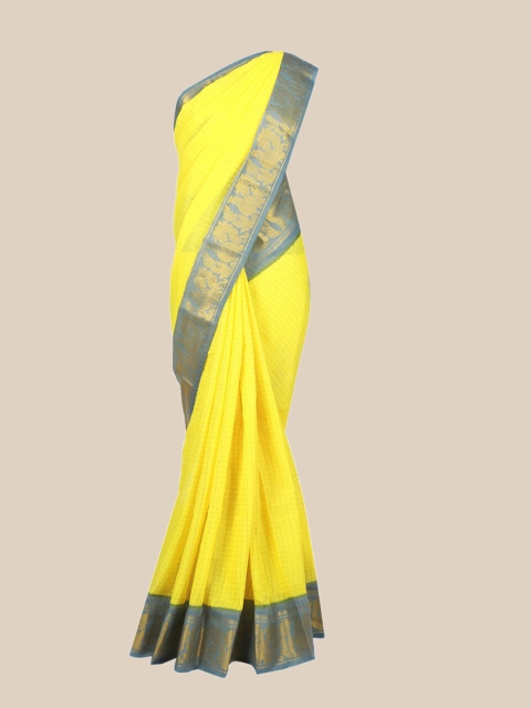 

The Chennai Silks Yellow & Grey Melange Checked Pure Cotton Fusion Sungudi Saree