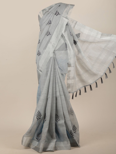 

Pothys Grey & Silver-Toned Floral Printed Zari Border Saree