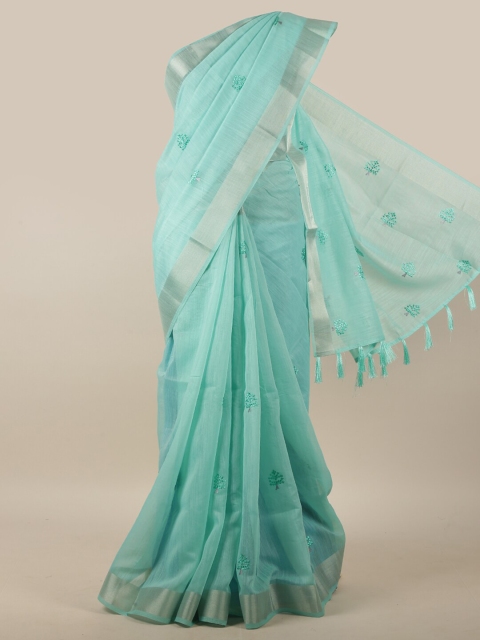 

Pothys Blue & Silver-Toned Ethnic Motifs Saree