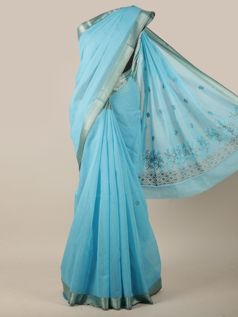 

Pothys Blue & Grey Floral Embroidered Saree