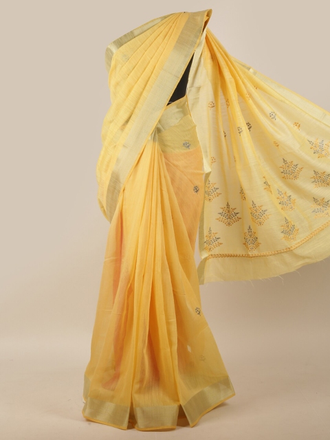 

Pothys Yellow & Grey Floral Embroidered Saree