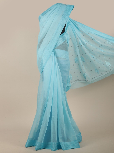 

Pothys Blue & Grey Ethnic Motifs Embroidered Saree