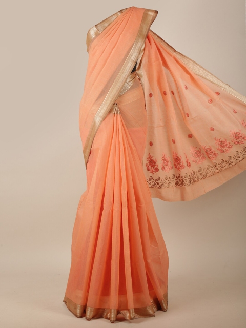 

Pothys Orange & Gold-Toned Floral Embroidered Saree