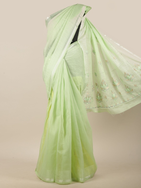 

Pothys Sea Green & Beige Floral Embroidered Saree