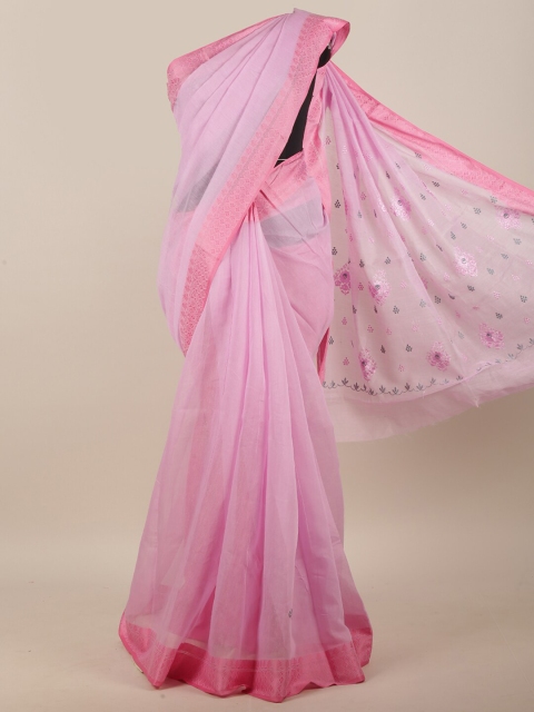 

Pothys Pink & Grey Floral Embroidered Saree