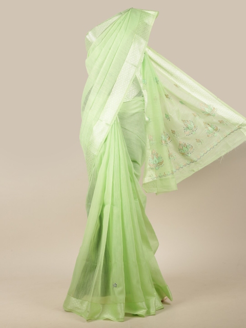 

Pothys Green Floral Embroidered Cotton Blend Saree