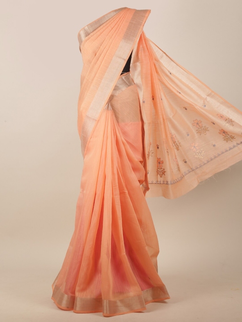 

Pothys Orange Floral Embroidered Cotton Blend Saree