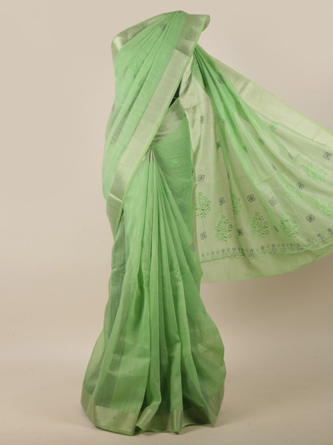 

Pothys Green Floral Embroidered Cotton Blend Saree