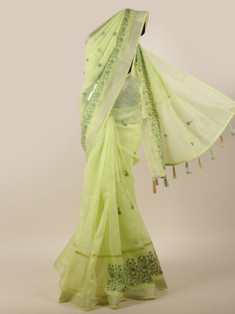 

Pothys Green Floral Embroidered Cotton Blend Saree