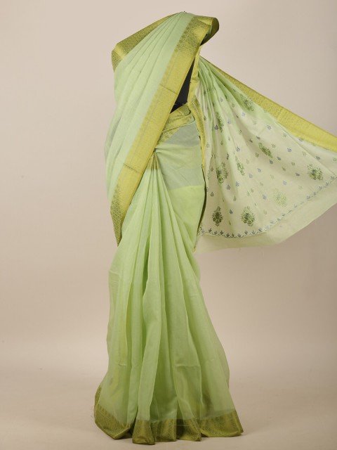 

Pothys Green Floral Embroidered Cotton Blend Saree