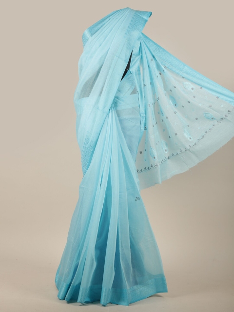 

Pothys Blue Geometric Embroidered Cotton Blend Saree, Turquoise blue