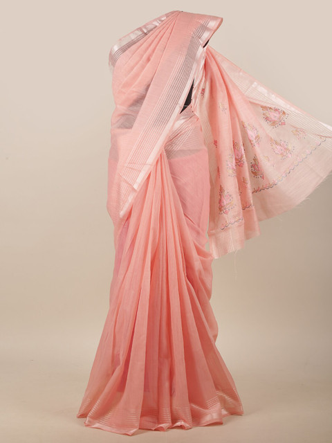 

Pothys Pink Floral Embroidered Cotton Blend Saree