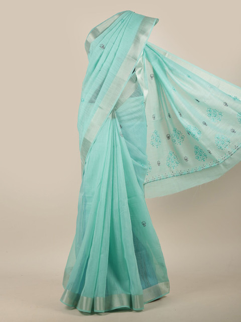 

Pothys Green Floral Embroidered Cotton Blend Saree