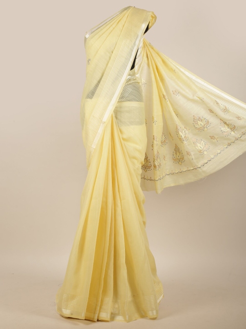 

Pothys Yellow Ethnic Motifs Embroidered Cotton Blend Saree