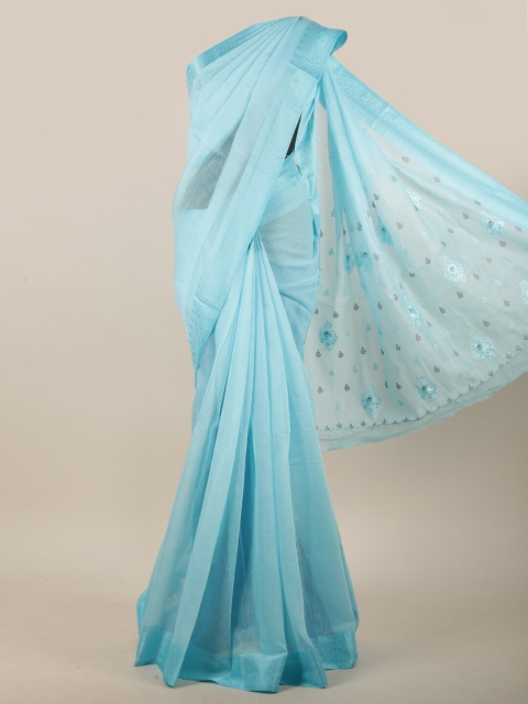 

Pothys Blue Ethnic Motifs Embroidered Cotton Blend Saree
