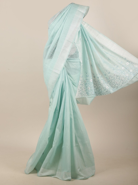 

Pothys Blue Floral Embroidered Cotton Blend Saree