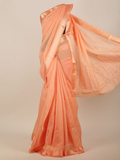 

Pothys Orange Floral Embroidered Cotton Blend Saree
